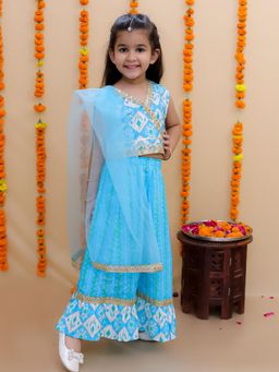 Junitos - Girls Cotton Printed Blue Lehenga with Choli & Dupatta (Set of 3)