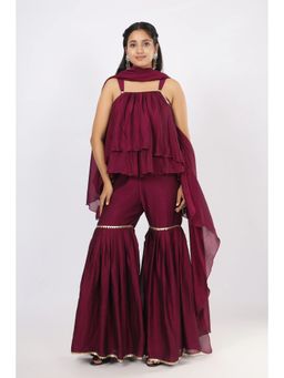 VGlame - Women Wine Stylish Top with Sharara and Dupatta