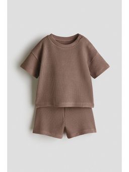H&M - Unisex Brown 2-Piece Waffled Cotton Set