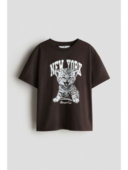 H&M - Girls Brown Oversized Cotton T-Shirt
