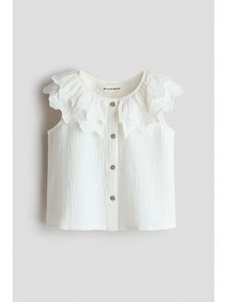 H&M - Girls White Tiered-Collar Cotton Top