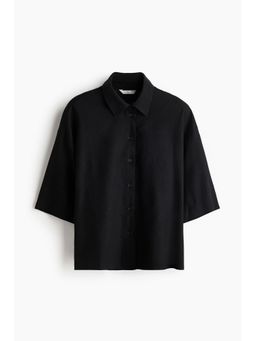 H&M - Women Black Oversized Linen-Blend Shirt