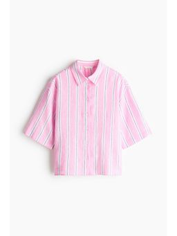 H&M - Women Pink Oversized Linen-Blend Shirt