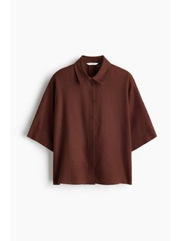 H&M - Women Brown Oversized Linen-Blend Shirt