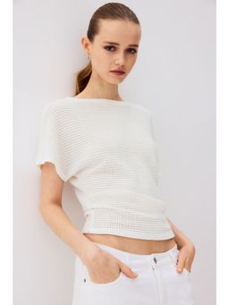 H&M - Women White Batwing-Sleeved Jersey Top