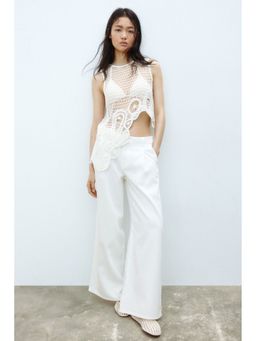 H&M - Women White Wide Twill Trousers