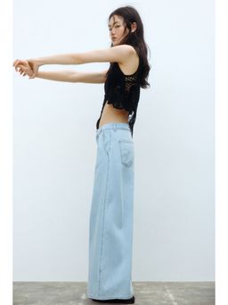 H&M - Women Blue Wide Twill Trousers