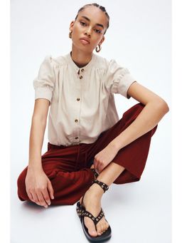 H&M - Women Red Linen-Blend Drawstring Pant