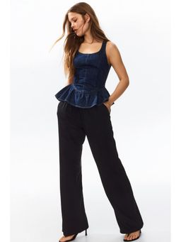 H&M - Women Black Linen-Blend Drawstring Pant