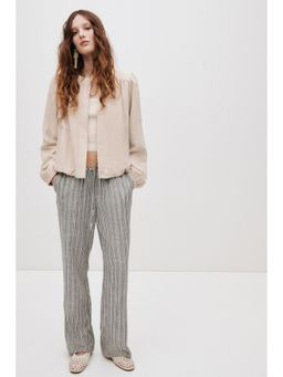 H&M - Women Grey Linen-Blend Drawstring Pant