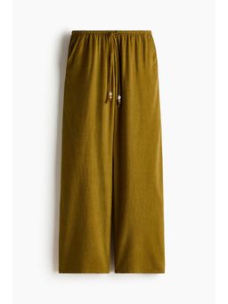 H&M - Women Green Linen-Blend Drawstring Pant