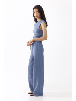 H&M - Women Blue Textured Jersey Pant