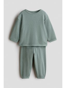 H&M - Unisex Turquoise 2-Piece Waffled Cotton Set