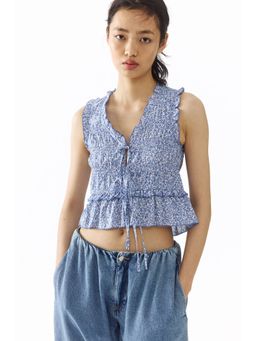 H&M - Women Blue Tie-Detail Smocked Top