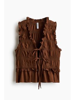 H&M - Women Brown Tie-Detail Smocked Top
