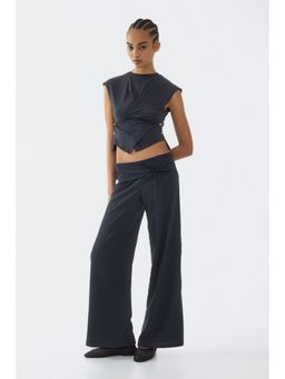H&M - Women Blue Tie-Detail Jersey Trousers