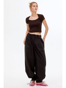 H&M - Women Brown Square-Neck Cotton Top