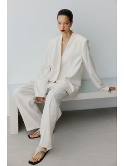 H&M - Women Beige Belted Tailored Trousers