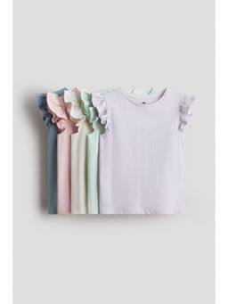H&M - Girls Blue 5-Pack Flutter-Sleeved Tops