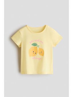 H&M - Girls Yellow Printed Cotton T-Shirt