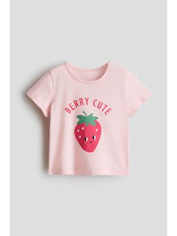 H&M - Girls Pink Printed Cotton T-Shirt