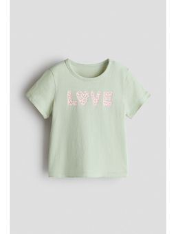 H&M - Girls Green Printed Cotton T-Shirt
