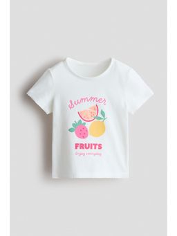 H&M - Girls White Printed Cotton T-Shirt