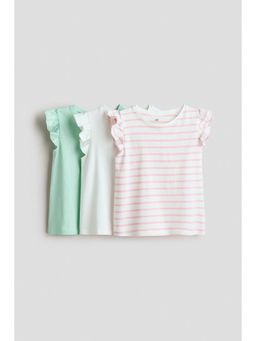 H&M - Girls Pink 3-Pack Flutter-Sleeved Tops