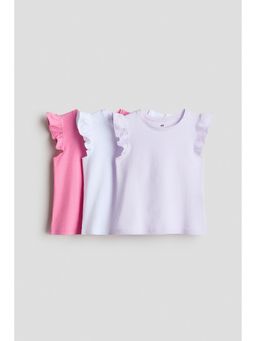 H&M - Girls Purple 3-Pack Flutter-Sleeved Tops