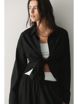 H&M - Women Black Oversized Linen-Blend Shirt