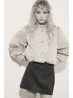 H&M - Women Beige Puff-Sleeved Twill Jacket