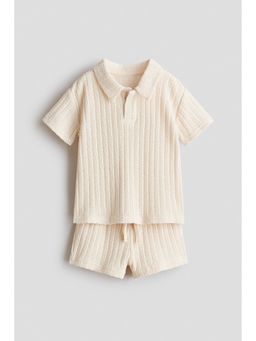 H&M - Boys Beige 2-Piece Pointelle-Knit Set