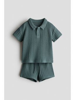 H&M - Boys Green 2-Piece Pointelle-Knit Set