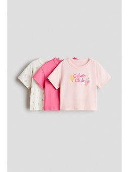 H&M - Girls Pink 3-Pack Cotton T-Shirts