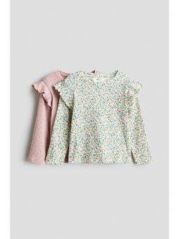 H&M - Girls Pink 2-Pack Flounce-Trimmed Tops