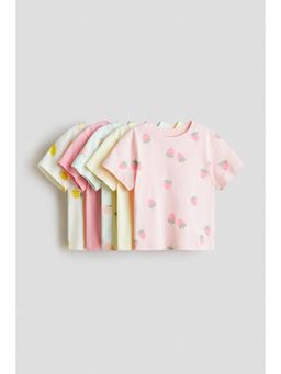 H&M - Girls Pink 5-Pack Cotton T-Shirts