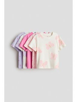 H&M - Girls Pink 5-Pack Cotton T-Shirts