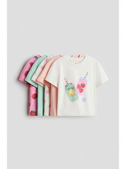 H&M - Girls Pink 5-Pack Cotton T-Shirts