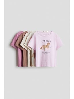 H&M - Girls Pink 5-Pack Cotton T-Shirts