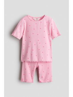 H&M - Girls Pink 2-Piece Ribbed Cotton Set