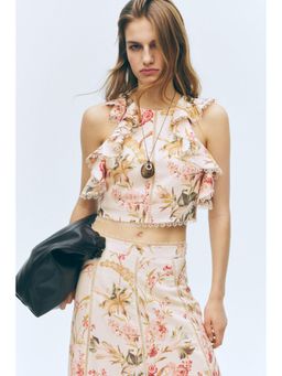 H&M - Women Beige Sleeveless Linen-Blend Top