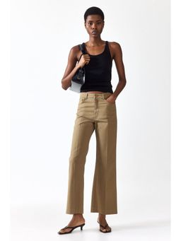 H&M - Women Green Bootcut Cotton Canvas Trousers