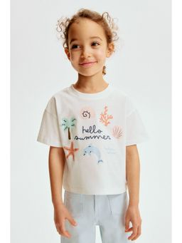 H&M - Girls White Printed T-Shirt