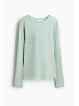 H&M - Women Turquoise Ribbed Cotton-Blend Top
