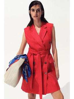 H&M - Women Red Linen-Blend Blazer Dress