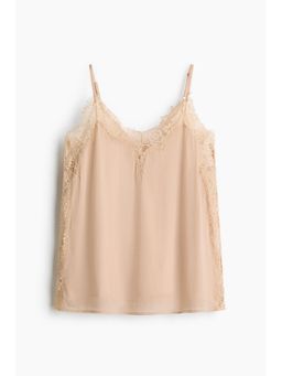 H&M - Women Pink Lace-Trimmed Viscose Top