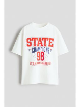 H&M - Boys White Loose-Fit Printed T-Shirt