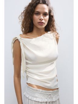 H&M - Women White Asymmetric Tie-Detail Top