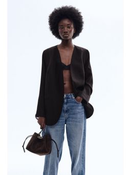 H&M - Women Black Collarless Blazer