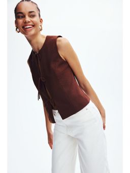 H&M - Women Brown Tie-Detail Waistcoat